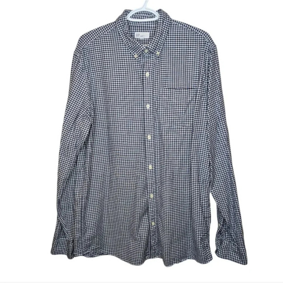 GAP Navy Gingham Lived-In Stretch Oxford Shirt in Untucked Fit L Tall Mens - Picture 2 of 10